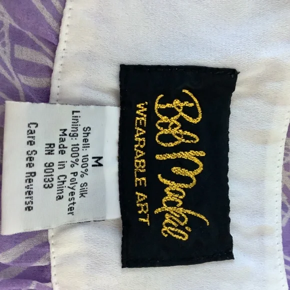 VINTAGE BOB MACKIE WEARABLE ART 100%SILK LILAC MEDIUM BLOUSE RARE ROMAN… - Picture 10 of 11